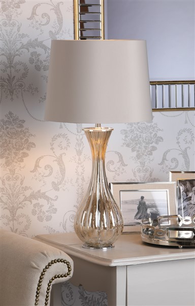 (image for) Laura Ashley Nevern Table Lamp Champagne Glass & Polished Chrome With Shade